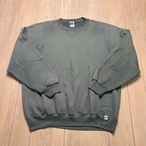 VINTAGE RUSSELL ATHLETIC OLIVE FADED DISTRESSED CREWNECK 2XL 90s USA